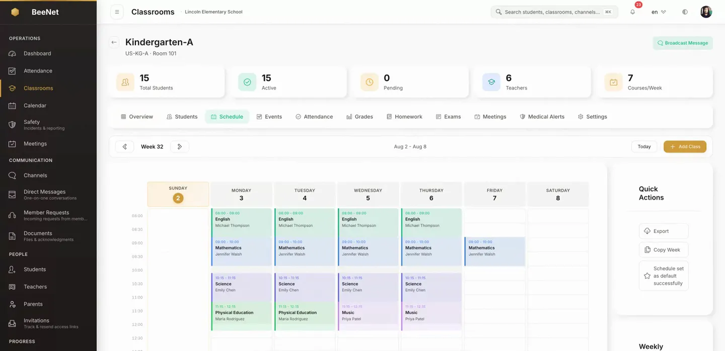 The BeeNet admin portal, as the school sees it