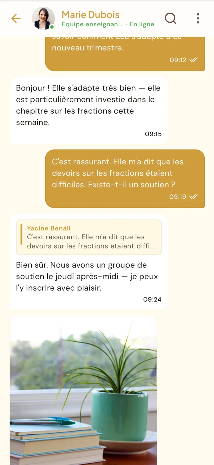 Messagerie BeeNet : échange entre un parent et l'école