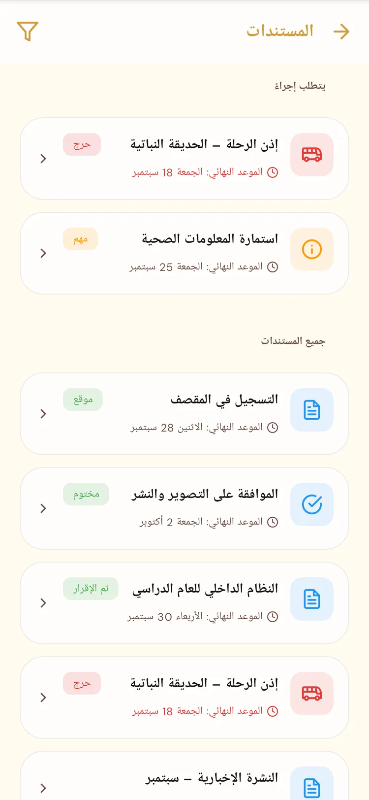 الوثائق المطلوب توقيعها والوثائق الموقّعة في بي نت