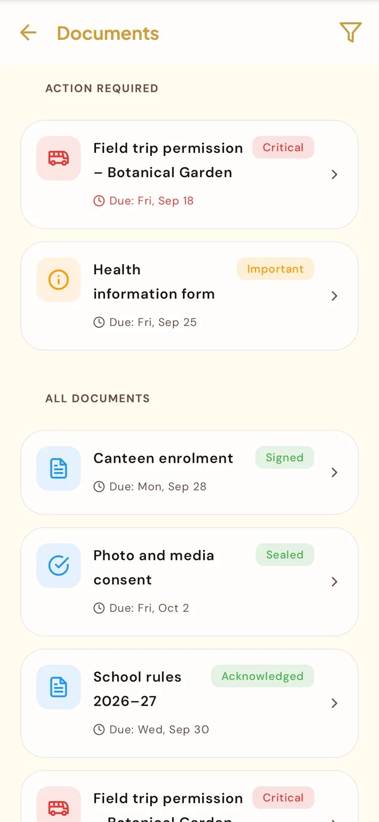 Documents to sign and signed documents in BeeNet